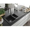 Granitinė virtuvinė plautuvė Mexen Andres su maišytuvu ir sifonu, Juodas granite+Juodas/Chrome