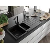 Granitinė virtuvinė plautuvė Mexen Andres su maišytuvu ir sifonu, Metallic juodas/sidabrinis+Juodas(B)