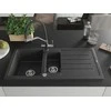 Granitinė virtuvinė plautuvė Mexen Andres su maišytuvu ir sifonu, Juodas granite+Juodas/Chrome