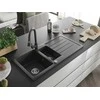 Granitinė virtuvinė plautuvė Mexen Andres su maišytuvu ir sifonu, Juodas granite