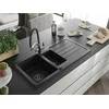 Granitinė virtuvinė plautuvė Mexen Andres su maišytuvu ir sifonu, Metallic juodas/sidabrinis+Juodas/Chrome