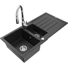 Granitinė virtuvinė plautuvė Mexen Andres su maišytuvu ir sifonu, Metallic juodas/sidabrinis+Chrome