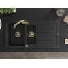 Granitinė virtuvinė plautuvė Mexen Andres su maišytuvu ir sifonu, Metallic juodas/sidabrinis+Gold