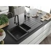 Granitinė virtuvinė plautuvė Mexen Andres su maišytuvu ir sifonu, Juodas granite+Juodas
