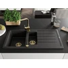 Granitinė virtuvinė plautuvė Mexen Andres su maišytuvu ir sifonu, Juodas granite+Gold