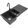 Granitinė virtuvinė plautuvė Mexen Andres su maišytuvu ir sifonu, Juodas granite+Juodas