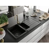 Granitinė virtuvinė plautuvė Mexen Andres su maišytuvu ir sifonu, Metallic juodas/auksinis+Gold(B)