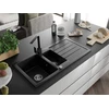 Granitinė virtuvinė plautuvė Mexen Andres su maišytuvu ir sifonu, Metallic juodas/sidabrinis+Juodas