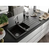Granitinė virtuvinė plautuvė Mexen Andres su maišytuvu ir sifonu, Juodas granite+Chrome