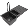 Granitinė virtuvinė plautuvė Mexen Andres su maišytuvu ir sifonu, Juodas granite+Juodas/Chrome