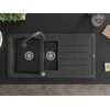 Granitinė virtuvinė plautuvė Mexen Andres su maišytuvu ir sifonu, Juodas granite