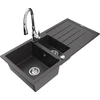 Granitinė virtuvinė plautuvė Mexen Andres su maišytuvu ir sifonu, Juodas granite+Chrome