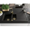 Granitinė virtuvinė plautuvė Mexen Andres su maišytuvu ir sifonu, Metallic juodas/auksinis+Gold