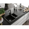Granitinė virtuvinė plautuvė Mexen Andres su maišytuvu ir sifonu, Juodas granite+Juodas
