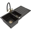 Granitinė virtuvinė plautuvė Mexen Andres su maišytuvu ir sifonu, Metallic juodas/auksinis+Juodas/Gold