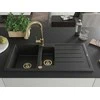 Granitinė virtuvinė plautuvė Mexen Andres su maišytuvu ir sifonu, Metallic juodas/sidabrinis+Gold