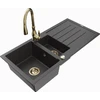 Granitinė virtuvinė plautuvė Mexen Andres su maišytuvu ir sifonu, Juodas granite+Gold