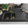 Granitinė virtuvinė plautuvė Mexen Andres su maišytuvu ir sifonu, Juodas granite+Gold