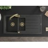Granitinė virtuvinė plautuvė Mexen Andres su maišytuvu ir sifonu, Juodas granite+Gold