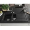 Granitinė virtuvinė plautuvė Mexen Andres su maišytuvu ir sifonu, Metallic juodas/sidabrinis+Juodas/Chrome