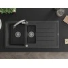 Granitinė virtuvinė plautuvė Mexen Andres su maišytuvu ir sifonu, Juodas granite+Chrome