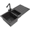Granitinė virtuvinė plautuvė Mexen Andres su maišytuvu ir sifonu, Juodas granite+Juodas(B)