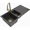 Granitinė virtuvinė plautuvė Mexen Andres su maišytuvu ir sifonu, Juodas granite+Gold