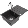 Granitinė virtuvinė plautuvė Mexen Bruno su maišytuvu ir sifonu, Juodas granite+Juodas/Chrome