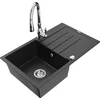 Granitinė virtuvinė plautuvė Mexen Bruno su maišytuvu ir sifonu, Metallic juodas/sidabrinis+Chrome