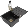 Granitinė virtuvinė plautuvė Mexen Bruno su maišytuvu ir sifonu, Metallic juodas/sidabrinis+Juodas/Gold
