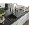 Granitinė virtuvinė plautuvė Mexen Bruno su maišytuvu ir sifonu, Juodas granite+Juodas/Gold