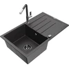 Granitinė virtuvinė plautuvė Mexen Bruno su maišytuvu ir sifonu, Juodas granite+Juodas granite/Chrome