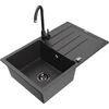 Granitinė virtuvinė plautuvė Mexen Bruno su maišytuvu ir sifonu, Juodas granite+Juodas