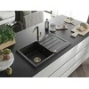 Granitinė virtuvinė plautuvė Mexen Bruno su maišytuvu ir sifonu, Metallic juodas/sidabrinis+Juodas/Gold