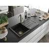 Granitinė virtuvinė plautuvė Mexen Bruno su maišytuvu ir sifonu, Metallic juodas/auksinis+Juodas/Gold