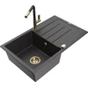 Granitinė virtuvinė plautuvė Mexen Bruno su maišytuvu ir sifonu, Juodas granite+Juodas/Gold