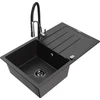 Granitinė virtuvinė plautuvė Mexen Bruno su maišytuvu ir sifonu, Metallic juodas/sidabrinis+Juodas/Chrome