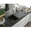 Granitinė virtuvinė plautuvė Mexen Bruno su maišytuvu ir sifonu, Metallic juodas/auksinis+Juodas/Gold