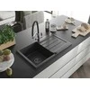 Granitinė virtuvinė plautuvė Mexen Bruno su maišytuvu ir sifonu, Juodas granite+Juodas/Chrome