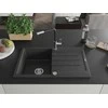 Granitinė virtuvinė plautuvė Mexen Bruno su maišytuvu ir sifonu, Juodas granite+Juodas/Chrome