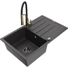 Granitinė virtuvinė plautuvė Mexen Bruno su maišytuvu ir sifonu, Juodas granite+Juodas/Gold