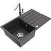 Granitinė virtuvinė plautuvė Mexen Bruno su maišytuvu ir sifonu, Juodas granite+Chrome
