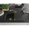 Granitinė virtuvinė plautuvė Mexen Bruno su maišytuvu ir sifonu, Metallic juodas/auksinis+Juodas/Gold