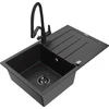 Granitinė virtuvinė plautuvė Mexen Bruno su maišytuvu ir sifonu, Metallic juodas/sidabrinis+Juodas