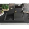 Granitinė virtuvinė plautuvė Mexen Bruno su maišytuvu ir sifonu, Juodas granite+Juodas granite/Gold
