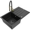 Granitinė virtuvinė plautuvė Mexen Bruno su maišytuvu ir sifonu, Metallic juodas/sidabrinis+Juodas/Gold