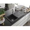 Granitinė virtuvinė plautuvė Mexen Bruno su maišytuvu ir sifonu, Juodas granite+Chrome