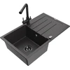 Granitinė virtuvinė plautuvė Mexen Bruno su maišytuvu ir sifonu, Juodas granite+Juodas