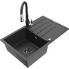 Granitinė virtuvinė plautuvė Mexen Bruno su maišytuvu ir sifonu, Juodas granite+Juodas