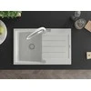 Granitinė virtuvinė plautuvė Mexen Bruno su maišytuvu ir sifonu, Baltas+Baltas/Chrome
